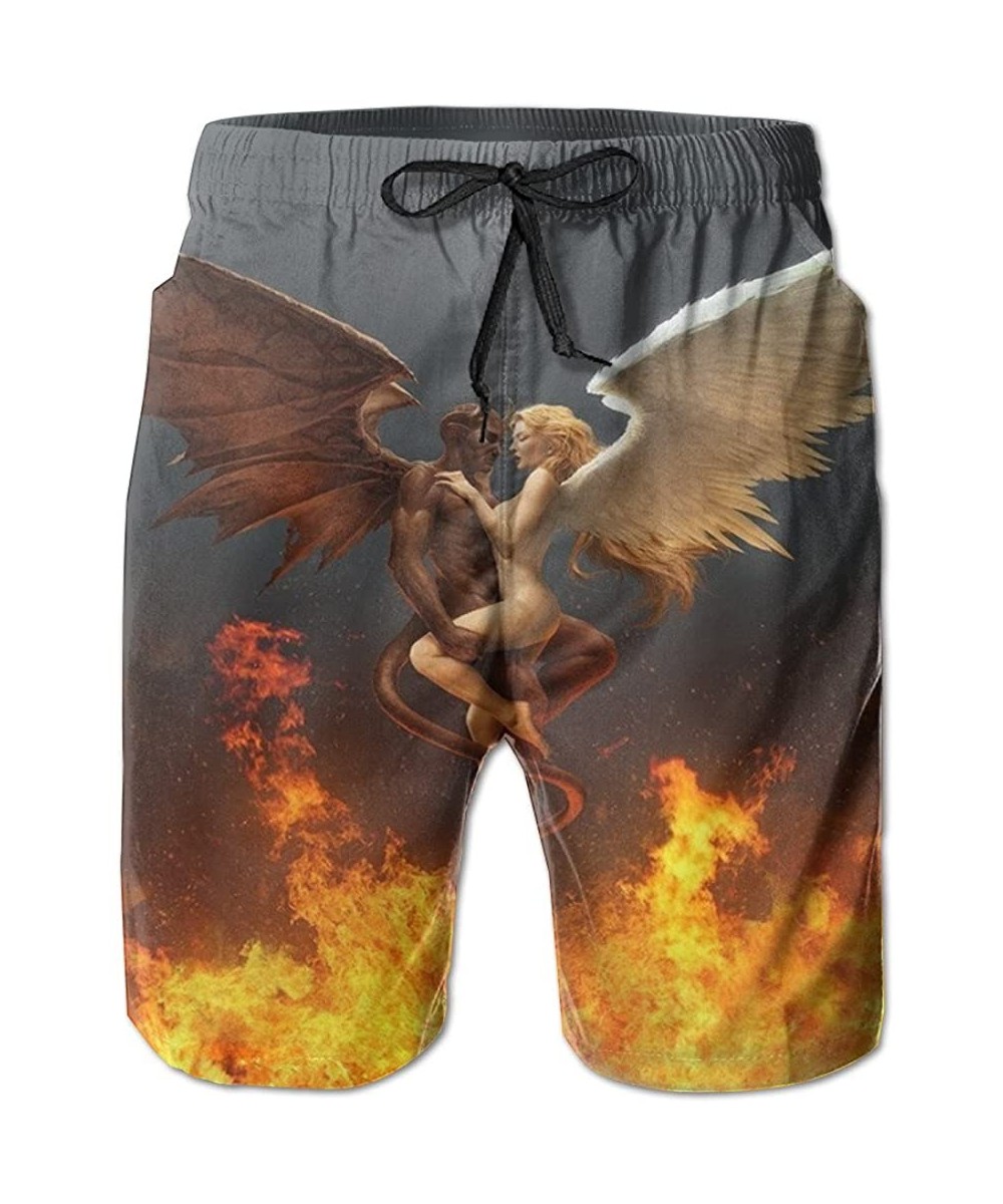 Mens Casual Lover in Fire Angel and Devil Beach Shorts Quick Dry Cargo Shorts - White - C41859C7260 $15.70-Trunks