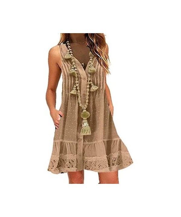 Women Sleeveless Dresses Summer Beach Holiday Loose A-Line Swing Dress Mini Dresses Swing Dress for Women Sundress - Y-2 Khak...