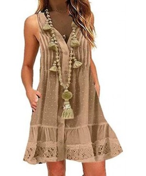 Women Sleeveless Dresses Summer Beach Holiday Loose A-Line Swing Dress Mini Dresses Swing Dress for Women Sundress - Y-2 Khak...