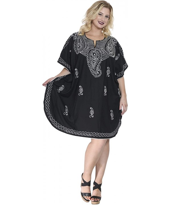 Women's Midi Caftan Dress Tops Beach Swimwear Cover Ups Embroidery A - Halloween Black_i273 - CM11HRSQQ3Z $19.63-Cover-Ups