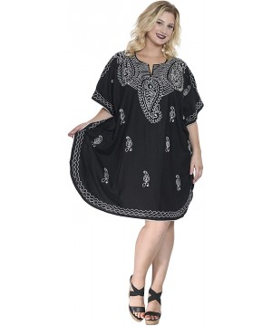 Women's Midi Caftan Dress Tops Beach Swimwear Cover Ups Embroidery A - Halloween Black_i273 - CM11HRSQQ3Z $19.63-Cover-Ups