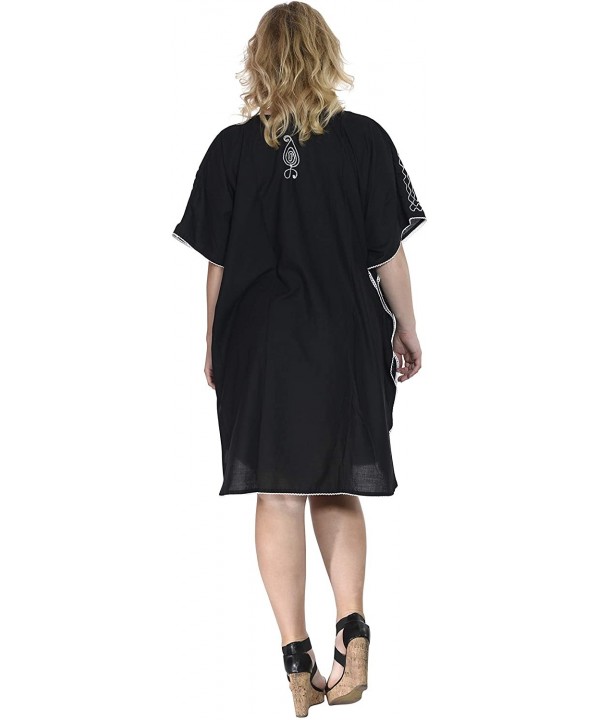 Women's Midi Caftan Dress Tops Beach Swimwear Cover Ups Embroidery A - Halloween Black_i273 - CM11HRSQQ3Z $19.63-Cover-Ups