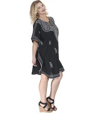 Women's Midi Caftan Dress Tops Beach Swimwear Cover Ups Embroidery A - Halloween Black_i273 - CM11HRSQQ3Z $19.63-Cover-Ups