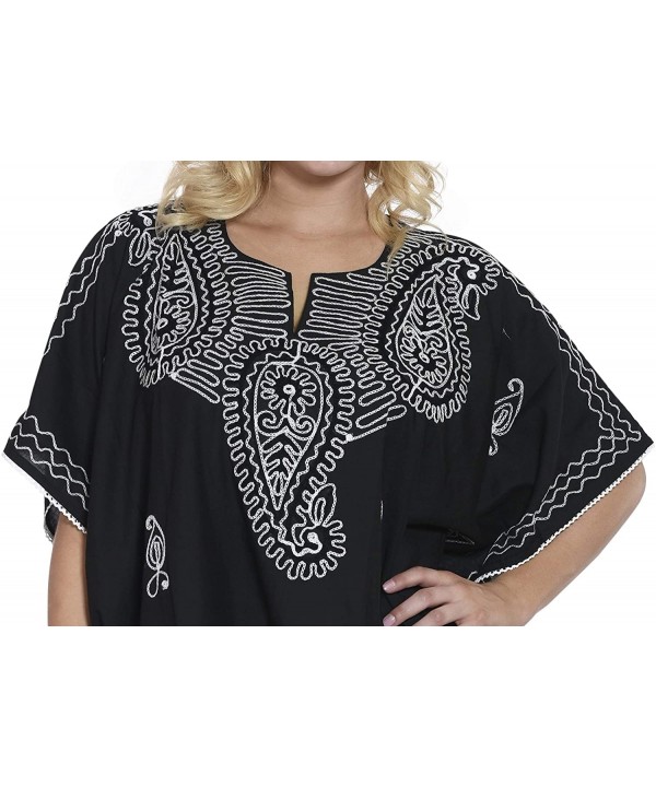 Women's Midi Caftan Dress Tops Beach Swimwear Cover Ups Embroidery A - Halloween Black_i273 - CM11HRSQQ3Z $19.63-Cover-Ups