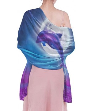 Women Girl Beach Bikini Cover Up Chiffon Sarong Fashion Scarf Shawl Wrap Dolphin Jumping Under Moonlight Purple Blue - CO190H...