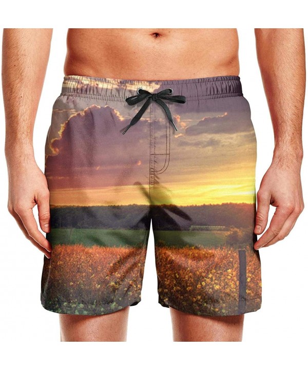 Mens Summer Cool Quick Dry Board Shorts Colorful Swim Trunks Bathing Suit with Side Pockets Mesh Lining - Countryside Sunset ...