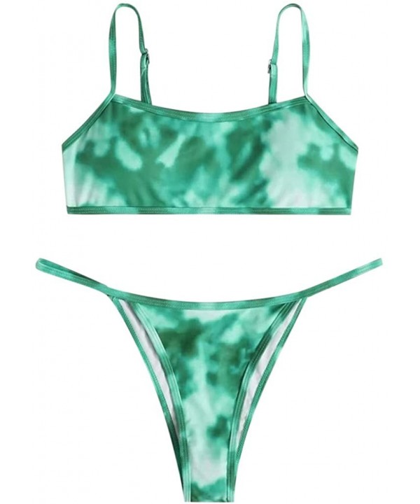 Women's Sexy Tie-Dye Bikini Set High Cut Leg Print Two Piece Swimsuit Sport Bandeau Bathing Suits - Green - CI199Y2E38D $12.9...