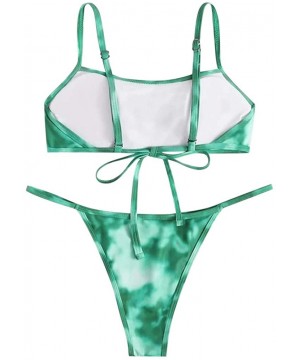 Women's Sexy Tie-Dye Bikini Set High Cut Leg Print Two Piece Swimsuit Sport Bandeau Bathing Suits - Green - CI199Y2E38D $12.9...