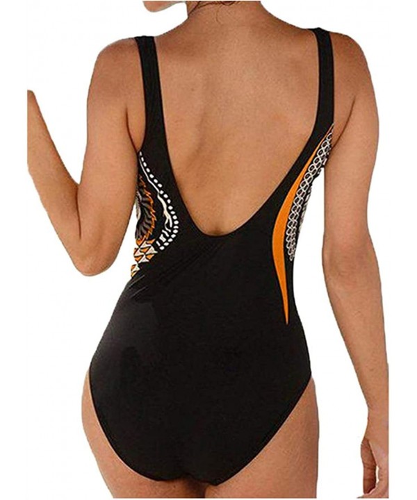 Women One Piece Flounce Swimsuit Floral Striped Deep V Push Up Bathing Suit Swimwear - A2-orange - CP18KHDZW3L $14.92-One-Pieces