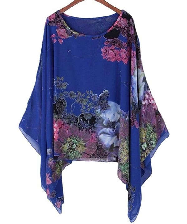 Women's Chiffon Caftan Poncho Tunic Top Cover up Shirt Scarf Top PP-A00 - A-violet - CU18U45KALX $13.37-Cover-Ups