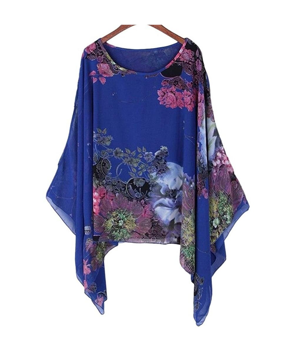 Women's Chiffon Caftan Poncho Tunic Top Cover up Shirt Scarf Top PP-A00 - A-violet - CU18U45KALX $13.37-Cover-Ups