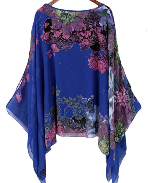 Women's Chiffon Caftan Poncho Tunic Top Cover up Shirt Scarf Top PP-A00 - A-violet - CU18U45KALX $13.37-Cover-Ups