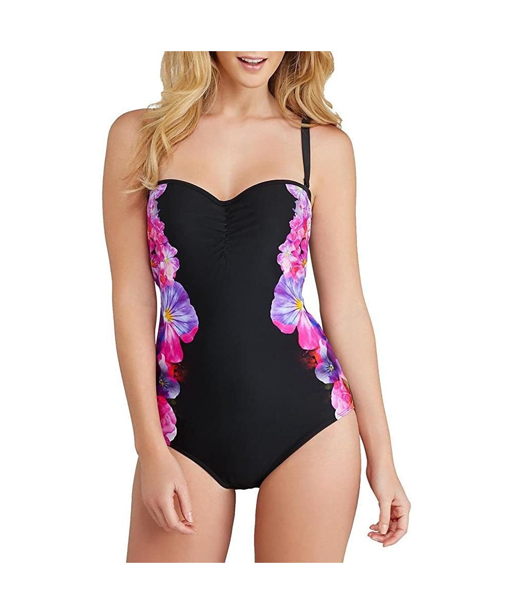 Women's Savannah Bandeau Floral Black Underwire One Piece Swimsuit - Floral Print - CM11WB1S6TF $31.95-One-Pieces