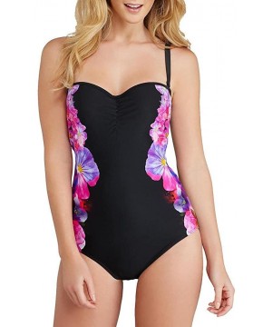 Women's Savannah Bandeau Floral Black Underwire One Piece Swimsuit - Floral Print - CM11WB1S6TF $31.95-One-Pieces