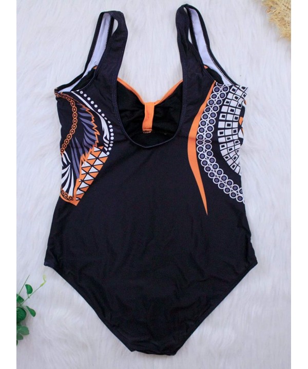 Women One Piece Flounce Swimsuit Floral Striped Deep V Push Up Bathing Suit Swimwear - A2-orange - CP18KHDZW3L $14.92-One-Pieces