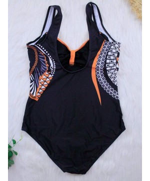 Women One Piece Flounce Swimsuit Floral Striped Deep V Push Up Bathing Suit Swimwear - A2-orange - CP18KHDZW3L $14.92-One-Pieces