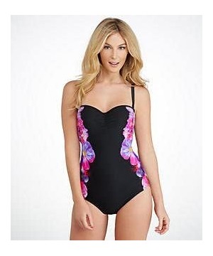 Women's Savannah Bandeau Floral Black Underwire One Piece Swimsuit - Floral Print - CM11WB1S6TF $31.95-One-Pieces