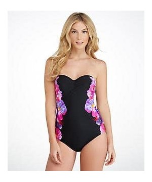 Women's Savannah Bandeau Floral Black Underwire One Piece Swimsuit - Floral Print - CM11WB1S6TF $31.95-One-Pieces