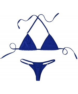 Women's 2 Pieces Bikini Set Halter Micro Crop Bra Top with G-String Thongs Underwear Lingerie - Royal Blue - C818NW549XL $16....