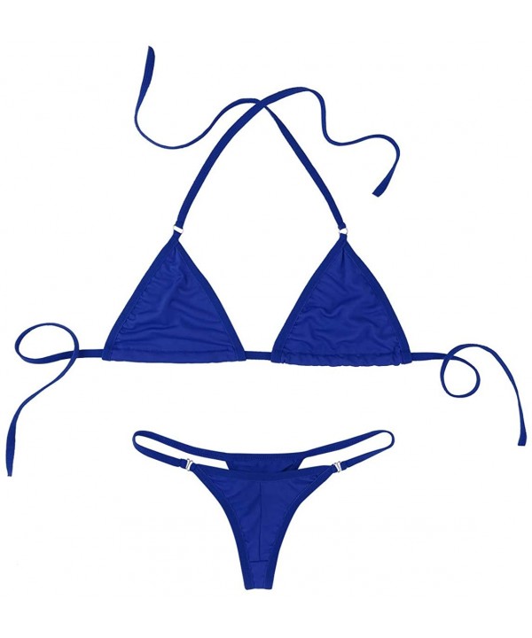 Women's 2 Pieces Bikini Set Halter Micro Crop Bra Top with G-String Thongs Underwear Lingerie - Royal Blue - C818NW549XL $16....