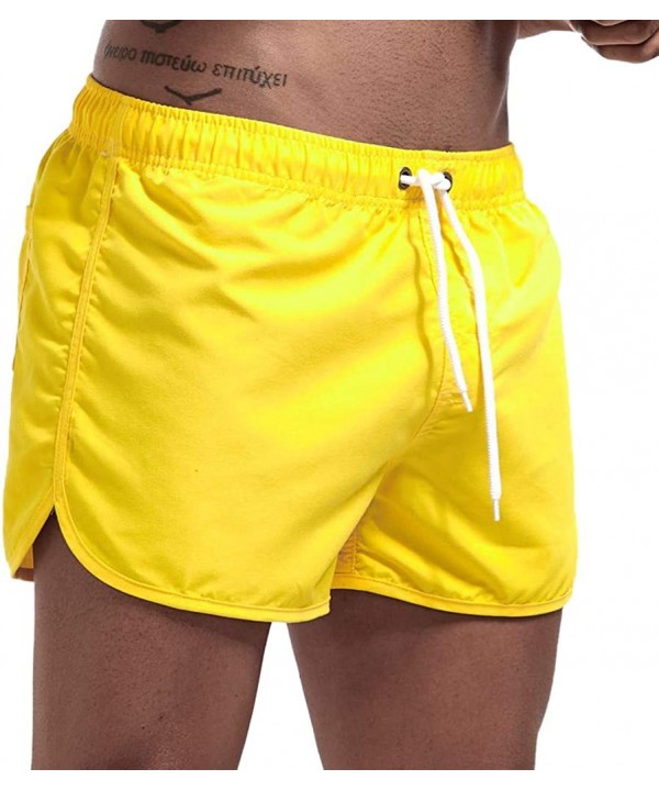 Men's Spring and Summer Splicing Swimming Trousers and Beach Surfing Shorts - Yellow - CZ18ULLISRX $14.82-Briefs