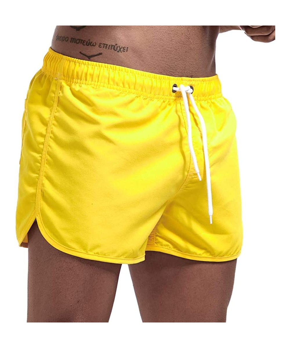 Men's Spring and Summer Splicing Swimming Trousers and Beach Surfing Shorts - Yellow - CZ18ULLISRX $14.82-Briefs