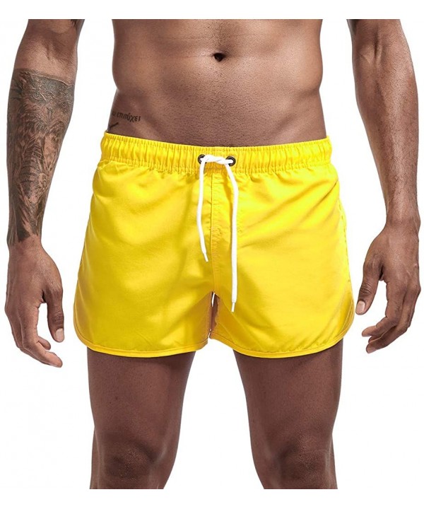 Men's Spring and Summer Splicing Swimming Trousers and Beach Surfing Shorts - Yellow - CZ18ULLISRX $14.82-Briefs