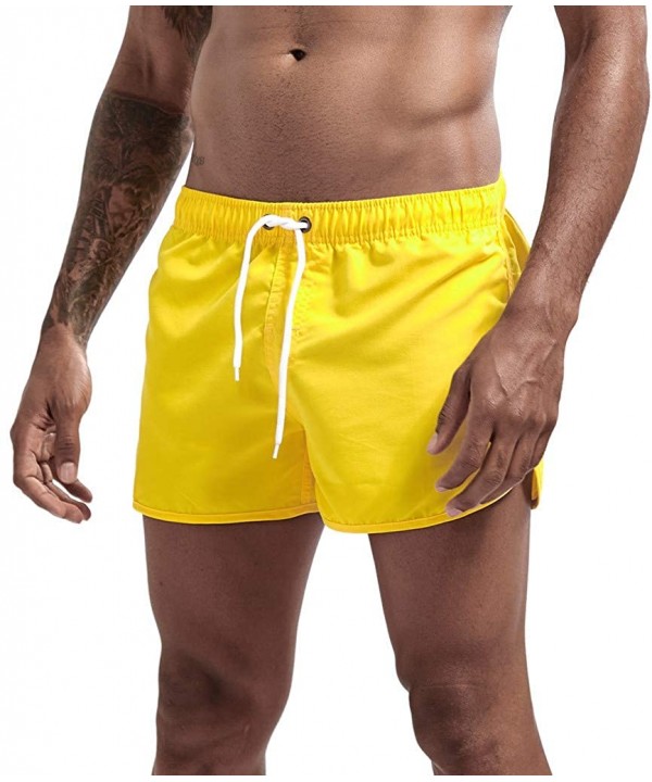 Men's Spring and Summer Splicing Swimming Trousers and Beach Surfing Shorts - Yellow - CZ18ULLISRX $14.82-Briefs