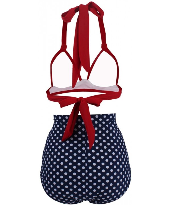 Womens Retro High Waisted Bowknot Halter Polka Dot Bikini Set Triangle Top Embellished Bottom 2 Piece Swimsuit Bathing Suits ...