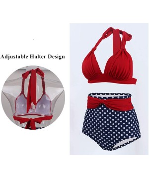 Womens Retro High Waisted Bowknot Halter Polka Dot Bikini Set Triangle Top Embellished Bottom 2 Piece Swimsuit Bathing Suits ...