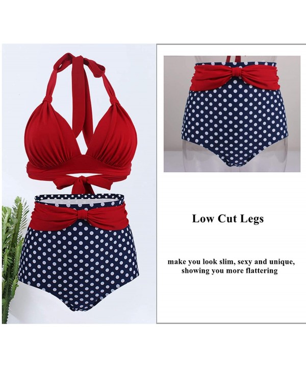 Womens Retro High Waisted Bowknot Halter Polka Dot Bikini Set Triangle Top Embellished Bottom 2 Piece Swimsuit Bathing Suits ...