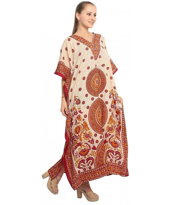 Floral Long Kaftan Maxi Dress Womens Summer Holiday Beach Kaftan Dresses for Women - Beige - CO195CAXCTD $15.79-Cover-Ups