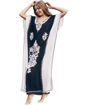 Kaftan Cover Ups for Women Casual Beachwear Long Beach Plus Size Caftan Loungewear Summer Dresses Black and White Print - C31...