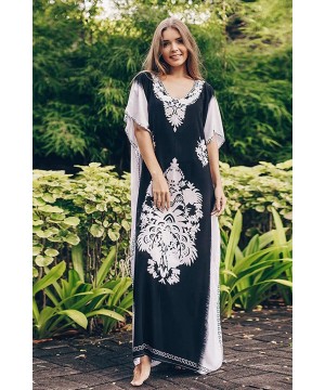 Kaftan Cover Ups for Women Casual Beachwear Long Beach Plus Size Caftan Loungewear Summer Dresses Black and White Print - C31...