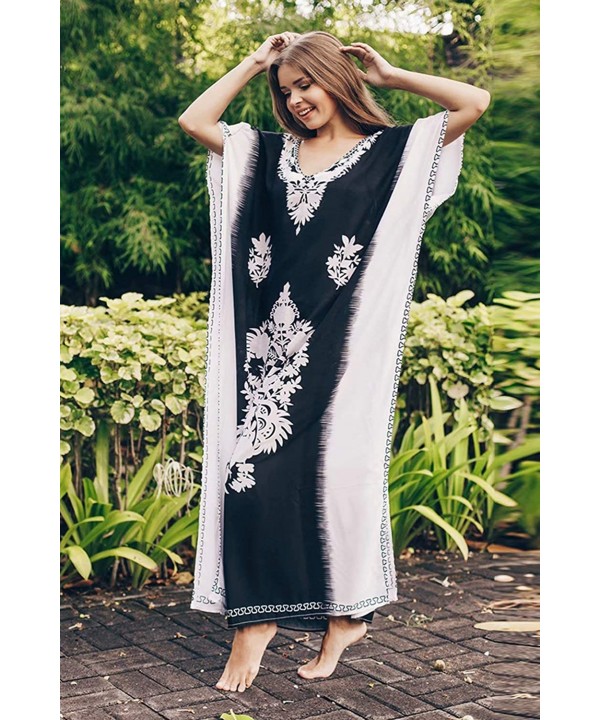 Kaftan Cover Ups for Women Casual Beachwear Long Beach Plus Size Caftan Loungewear Summer Dresses Black and White Print - C31...