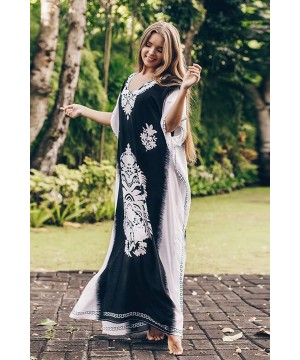 Kaftan Cover Ups for Women Casual Beachwear Long Beach Plus Size Caftan Loungewear Summer Dresses Black and White Print - C31...