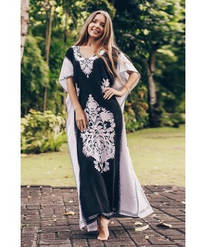 Kaftan Cover Ups for Women Casual Beachwear Long Beach Plus Size Caftan Loungewear Summer Dresses Black and White Print - C31...