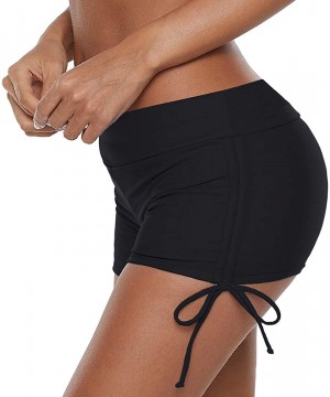 Women Boyshorts Swimming Bottom Swimsuit Tankini Bottom Stretch High Waist Swim Shorts - 01 Black(tie Side) - C618O3IN4OE $13...