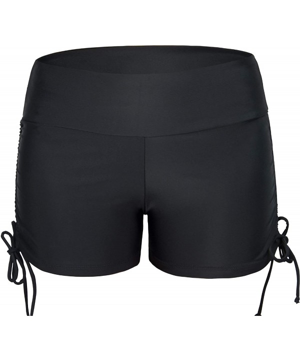 Women Boyshorts Swimming Bottom Swimsuit Tankini Bottom Stretch High Waist Swim Shorts - 01 Black(tie Side) - C618O3IN4OE $13...