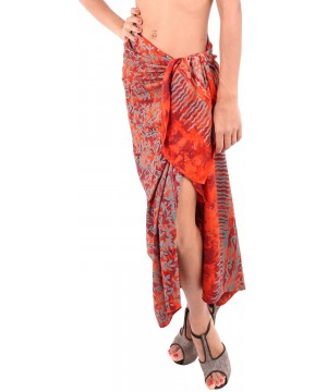 Women's Summer Beach Wrap Cover Up Maxi Skirt Sarong Wrap Hand Paint - Pumpkin Orange_u838 - CO121U7VMKZ $13.85-Cover-Ups