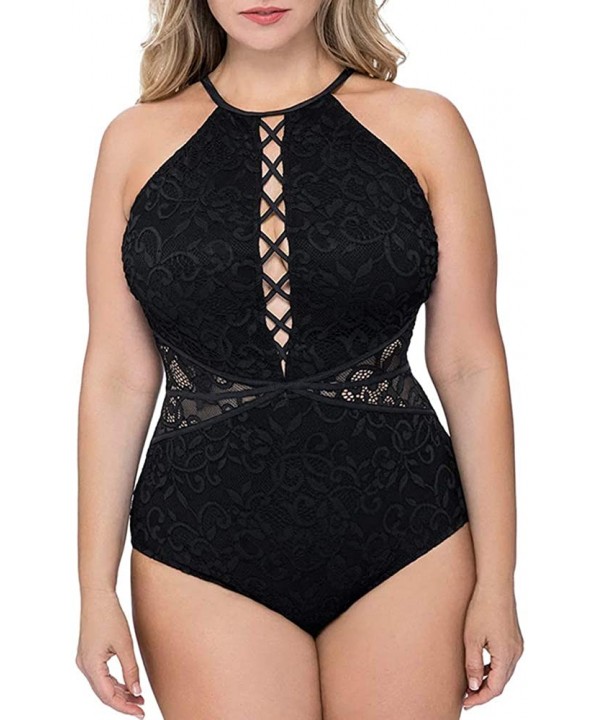 Womens Plus Size One Piece Swimsuit High Neck Floral Printed Monokinis Bathing Suit - Black C - CP18TN6I5XI $22.05-One-Pieces