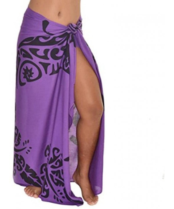 Women Black Leaf Print Sunscreen Shawl Beach Bikini Swimwear Wrap Coverup Skirt Swimsuit - Purple - CE18EIH6S32 $10.26-Cover-Ups