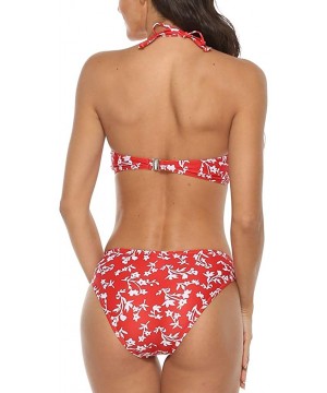 Women's Sexy Halter Leaves Print 2 Piece Swimsuit Padding Bikini Set - 04 Red - C0193ZN9Q3G $23.80-Sets