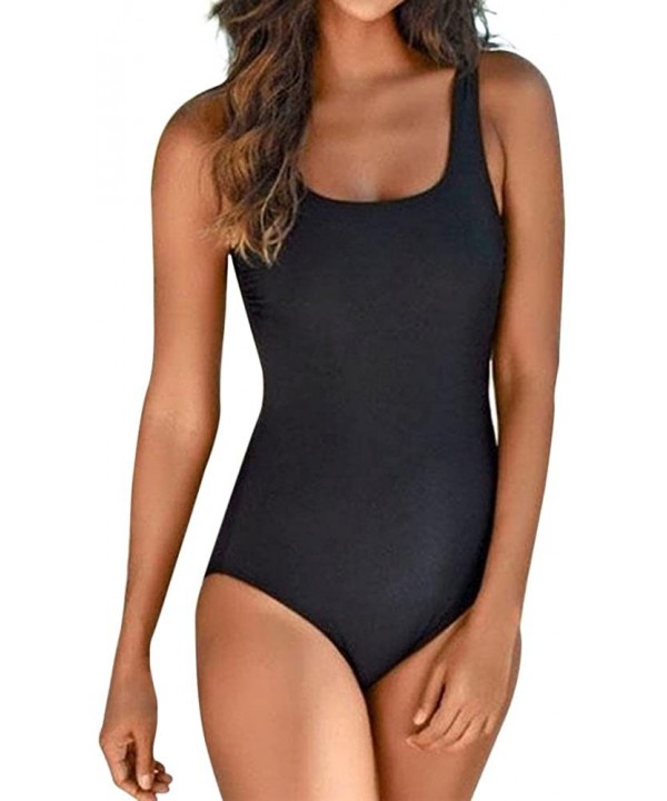 Womens One Piece Athletic Racerback Swimwear Bathing Suit Ruched Tummy Control Swimsuit - Black - C418M0NZ4LM $13.18-Racing