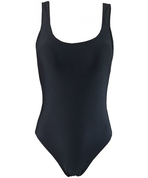 Womens One Piece Athletic Racerback Swimwear Bathing Suit Ruched Tummy Control Swimsuit - Black - C418M0NZ4LM $13.18-Racing