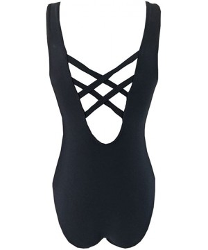 Womens One Piece Athletic Racerback Swimwear Bathing Suit Ruched Tummy Control Swimsuit - Black - C418M0NZ4LM $13.18-Racing