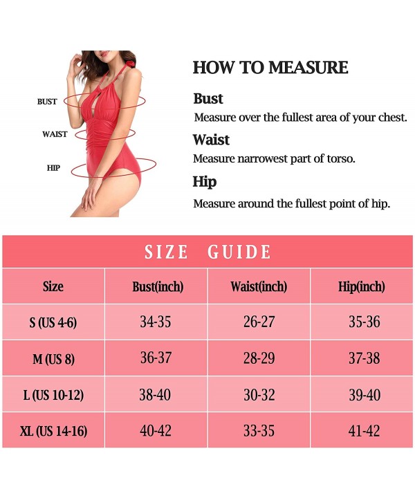 Women's One Piece Swimsuits Tummy Control Swimwear Halter Bathing Suits V Neck Backless Monokini Ruched Bikini Red 2 - C518QN...