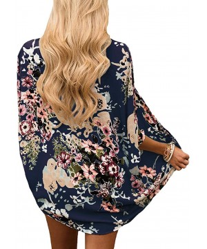 Womens Beach Kimono Cardigan Chiffon Floral Print Short Cover up - Dark Blue - C218W5RUY5Q $12.81-Cover-Ups