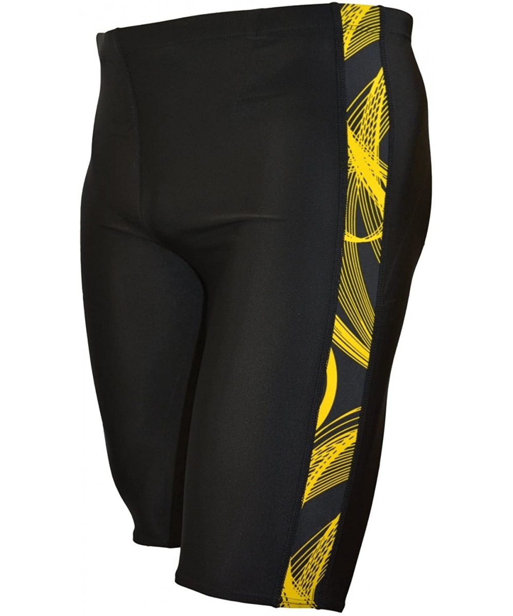 Boys & Mens Extra Life Spandex Athletic Jammer Swimsuit Swim Shorts - Black/Gold - CM12MPS27RF $19.49-Racing