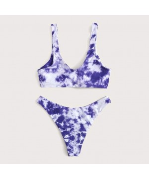 Women 's Backless Bikini Set-High Waisted Tie-Dye Bow Tied High Cut String Bandeau Swimwear Set - Purple - CI190MYM77K $19.96...